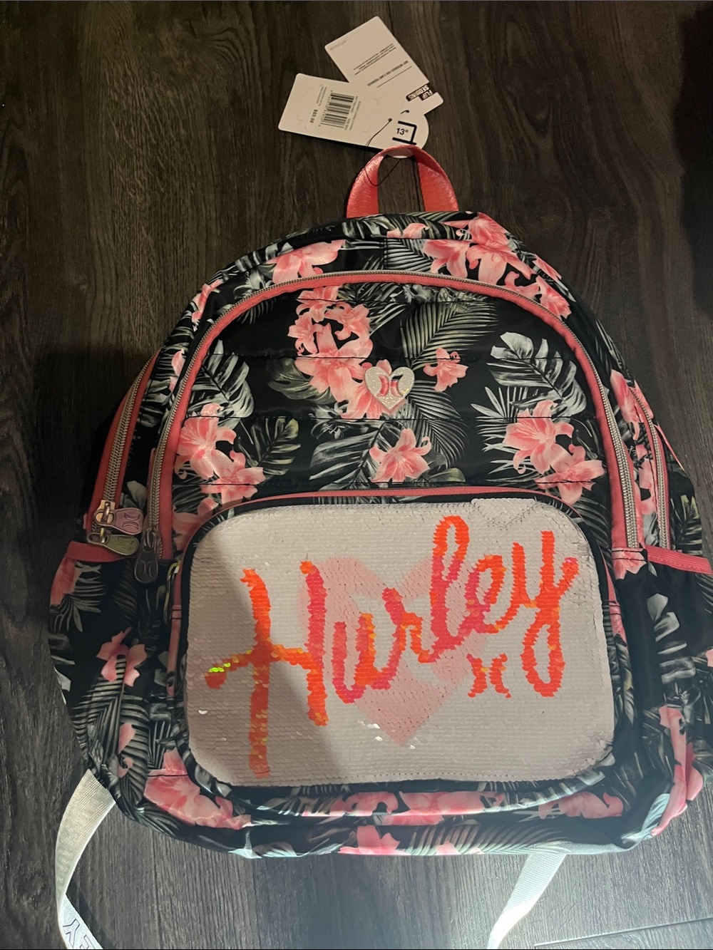 Hurley Kids Floral Sequin Backpack - Pink on Black